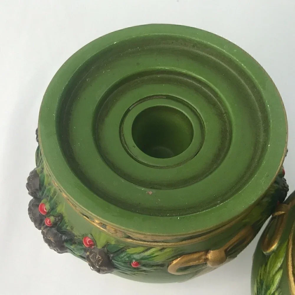 Napcoware Napco Taper Candle Holder Set of 2 Green Vtg MCM Christmas Pinecone